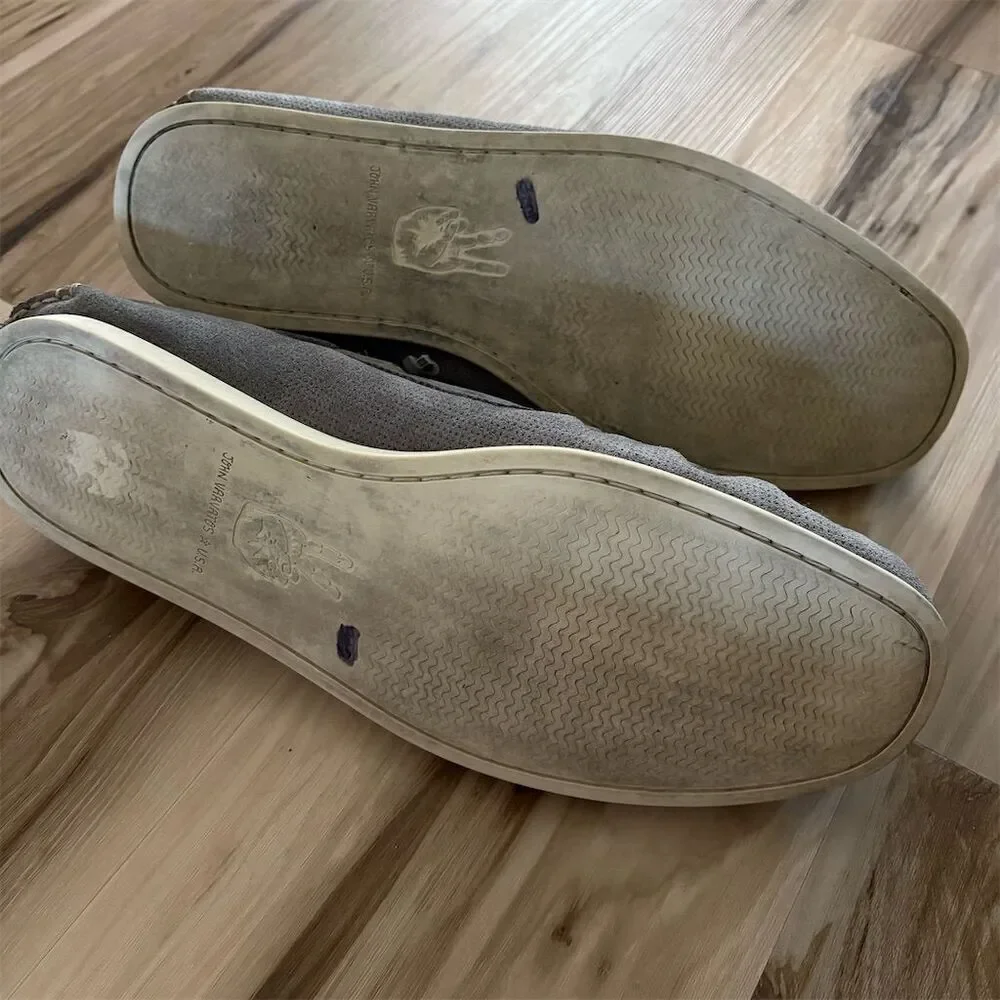 John Varvatos Men's Gray Blue Leather Boat Shoes Slip-On Casual Summer Footwear